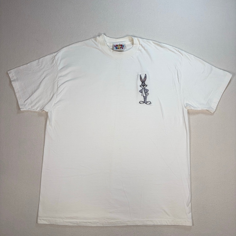 VTG Looney Tunes Single Stitch T-Shirt Men One Size White Bugs Bunny Cotton HOLE